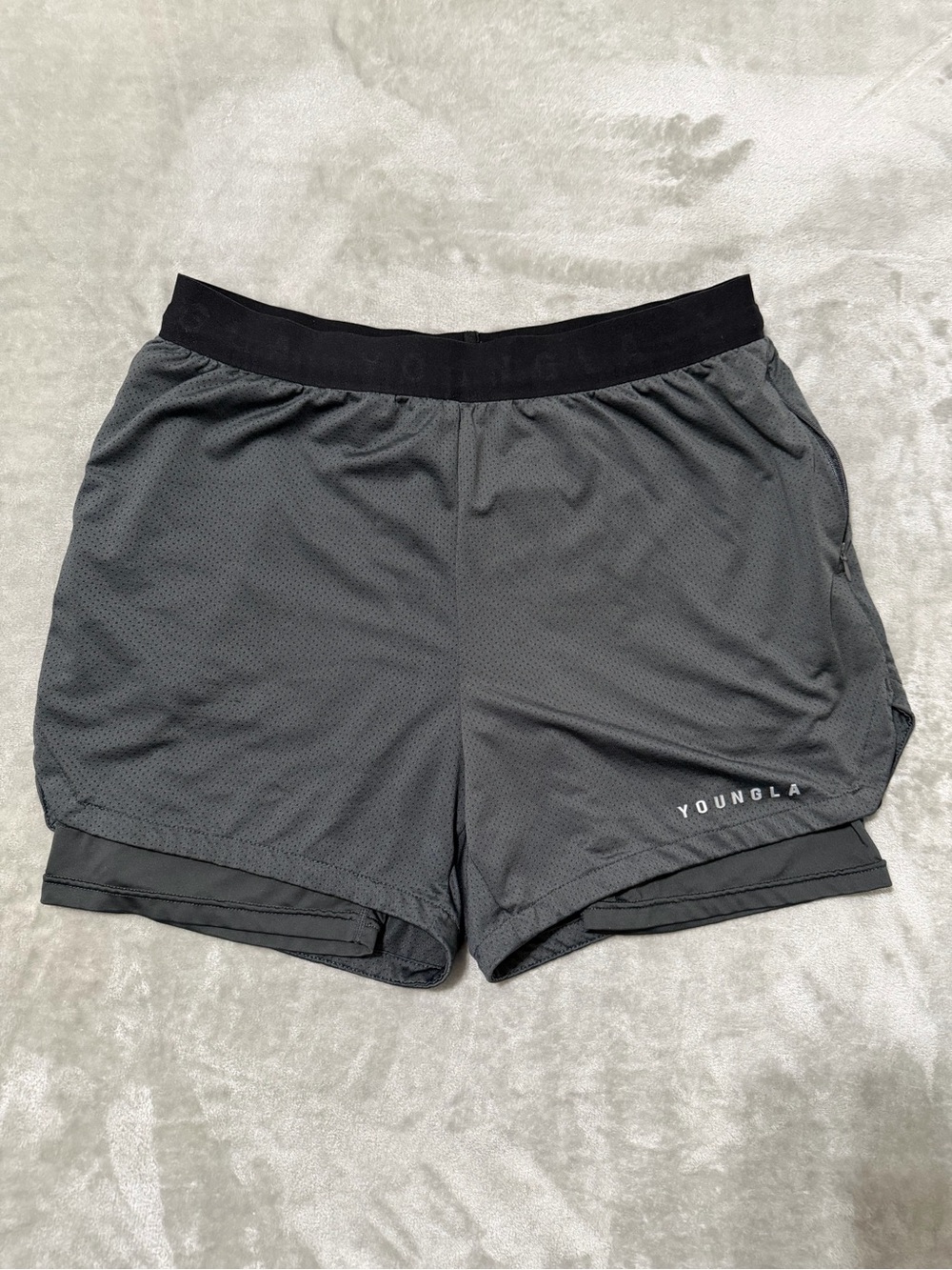 Young LA 2-in-1 Lined Running Shorts Grey Size Large